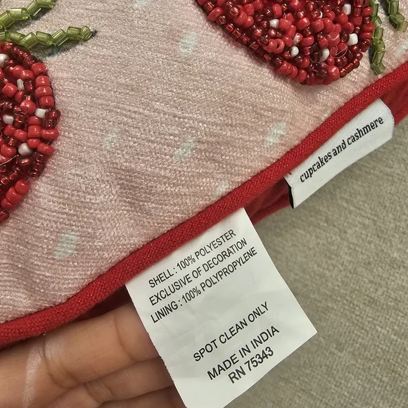 cupcakes & cashmere Heart Pillow with Red and Pink Strawberries - Picture 3 of 5